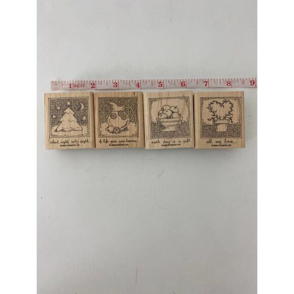 Lot of 4 Wooden Stamps Scrapbooking Crafts - Fruit, Lemonade, Christmas, Heart - Picture 1 of 2